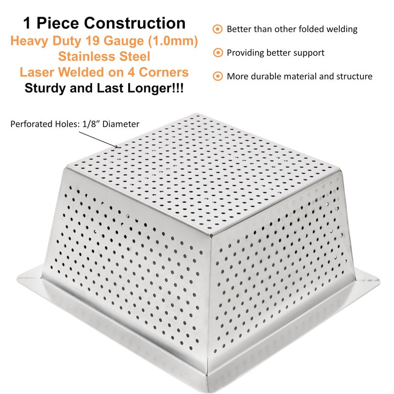 Leyso Stainless Steel Floor Sink Top Hang Basket Strainer Sink Drain Cover 10â€ x 10â€ x 4-3/4â€ for Kitchen, Restaurant, Bar, Buffet (4-3/4"H SS) - Image 3